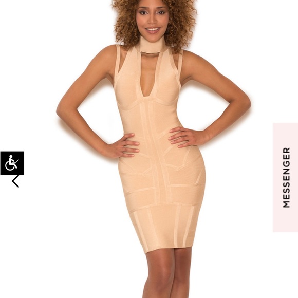 House Of CB Akilah Nude Deep V Bandage Dress- Size XS - Picture 2 of 9